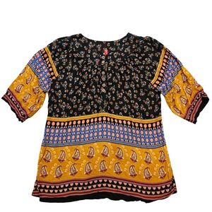 Urban Mangoz Mixed Flowy Floral Paisley Print Cotton Boho Tunic Top
